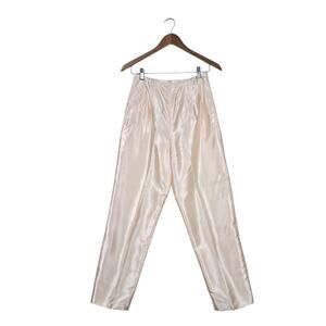 Vintage 80s Champagne Satin Tapered Pants High Waist Bridal Evening Cocktail